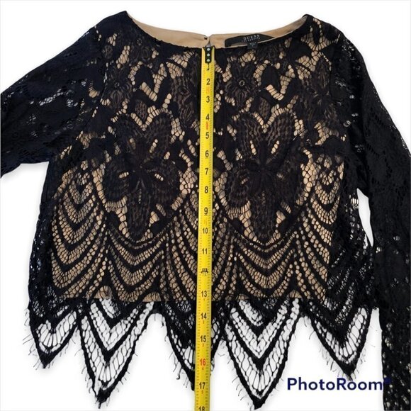 GUESS Cropped Top with Black Lace and Nude Lining - Picture 8 of 11